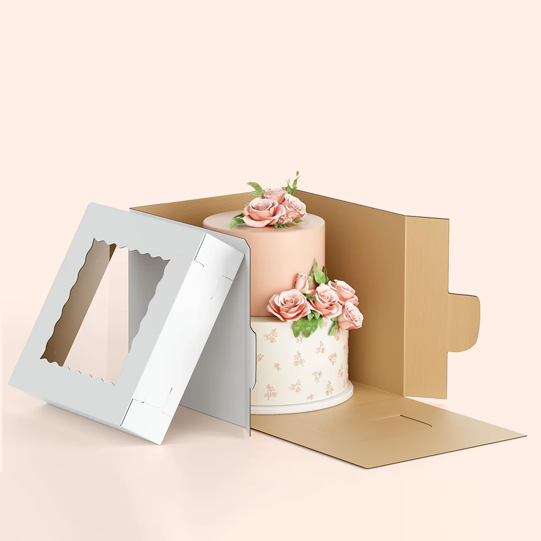 white corrugated cardboard cake boxes